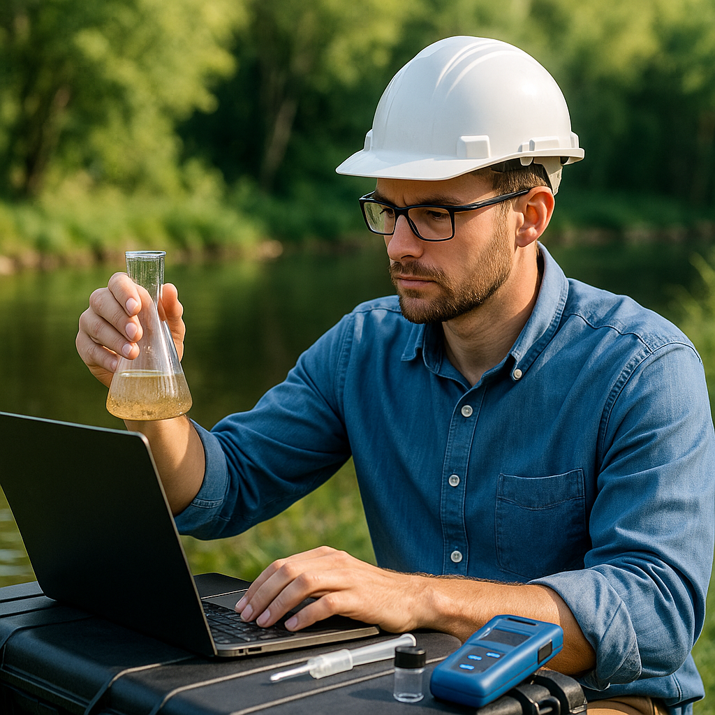 Engenheiro ambiental realizando análise técnica